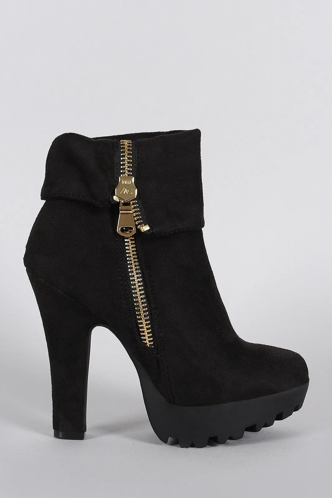 Wild Diva Lounge Fold Over Cuff Lug Platform Booties